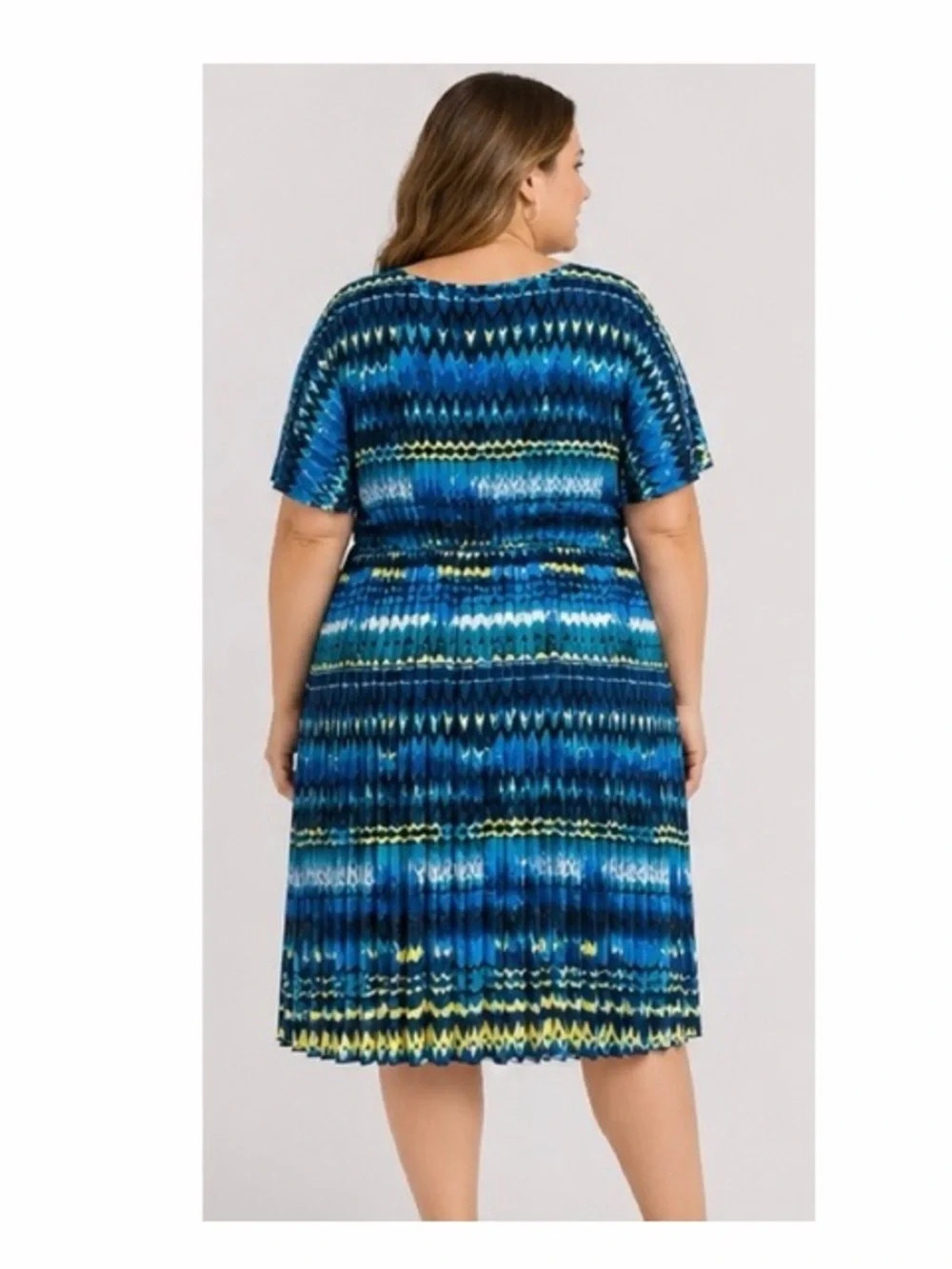 Lane Bryant Blue Teal Abstract Print Pleated Dress - Picture 6 of 6